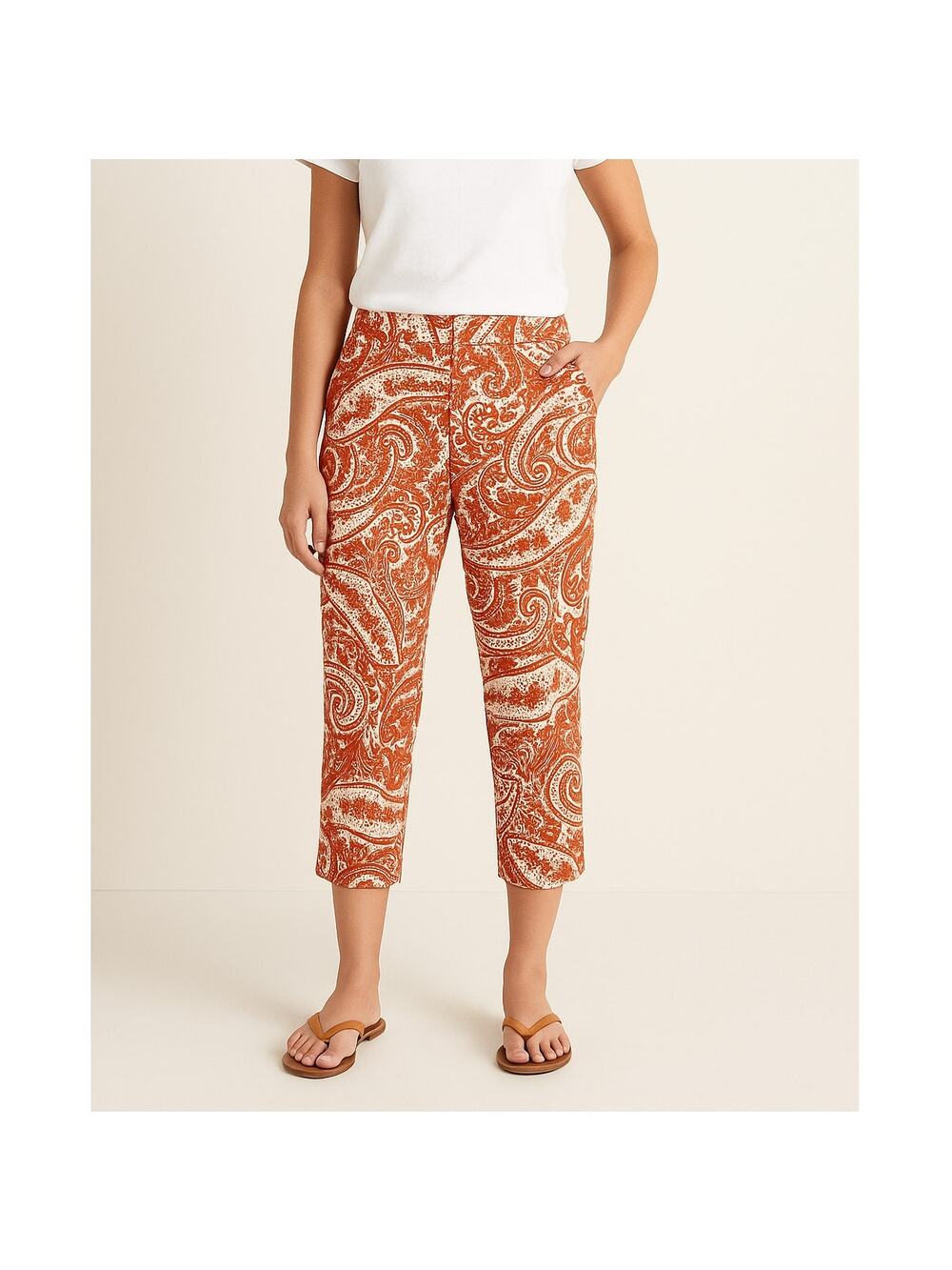 2/$30 J. Crew City Fit Skimmer Cropped Pants Paisley Orange 69412 Size 4